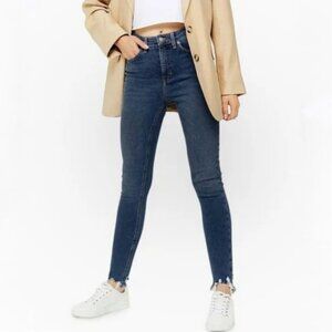 TopShop Jamie Moto High-Waisted hewed" Hem Skinny Jeans Size 30